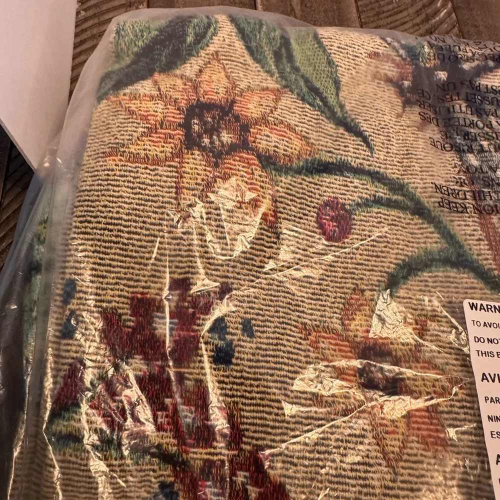 Sally Eckman Roberts‎ Tapestry Throw Blanket Woven Floral And Birds Fringe New